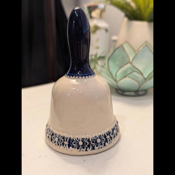 Vintage Porcelain Ceramic Bell From Germany With Accents Of Blue Cobalt! - Picture 3 of 5